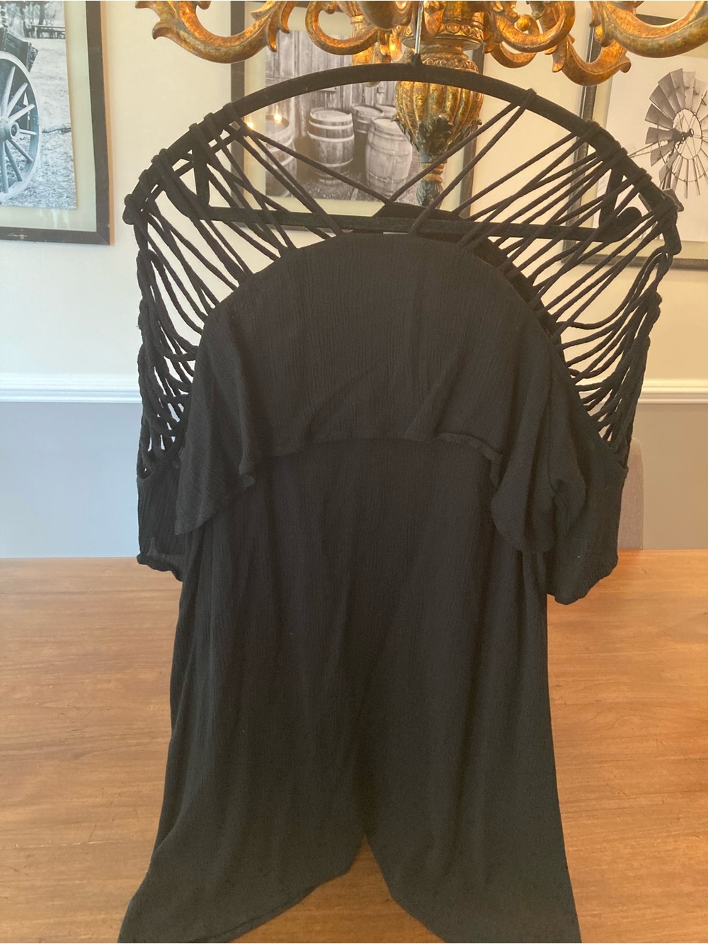Black Mini Dress with cage short sleeve detail.